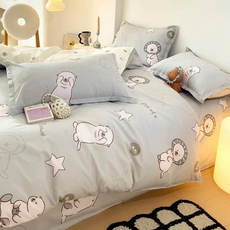 Product Introduction of EGW spring bedding set 3PCs cartoon Boys Girls bed linen Grey Lion pink bear pillowcase printed home linen for children kids 23