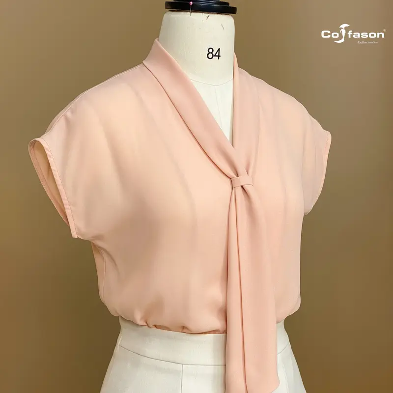 SƠ MI TAY LIỀN CỔ NƠ- 05 Màu Đen/Hồng cam/Hồng dâu đậm/Kem/Trắng-Size S/M/L/XL-Vải voan cát Hàn Quốc-Sơ mi đẹp 3