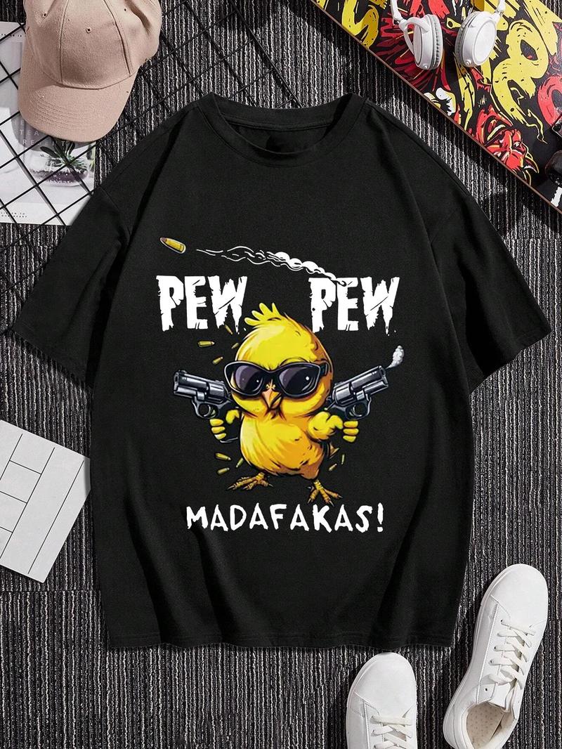 Product Introduction of Men's Cartoon Chicken & Letter Print Round Neck Tee, Regular Fit Casual Short Sleeve T-shirt for Summer, Men's Top for Daily Wear 8