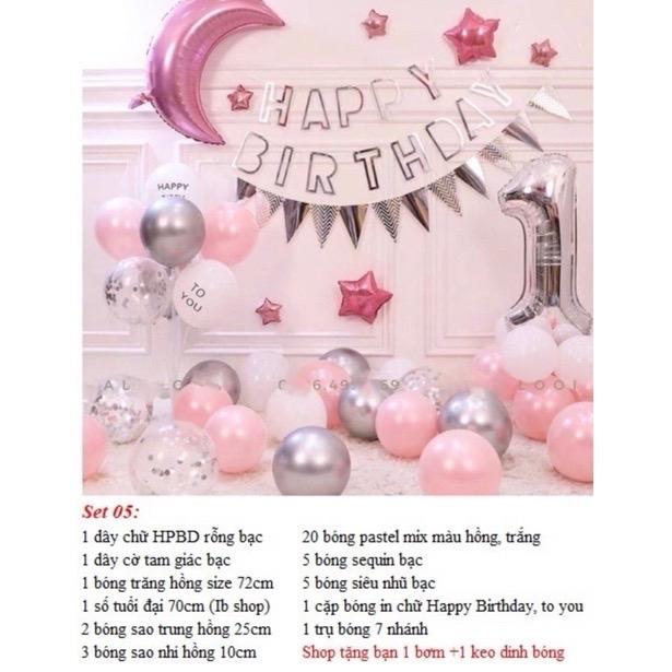 Set trang trí sinh nhật tone hồng bạc sang chảnh cho bé gái đơn giản tại nhà Tranh bong tổ Cao Su