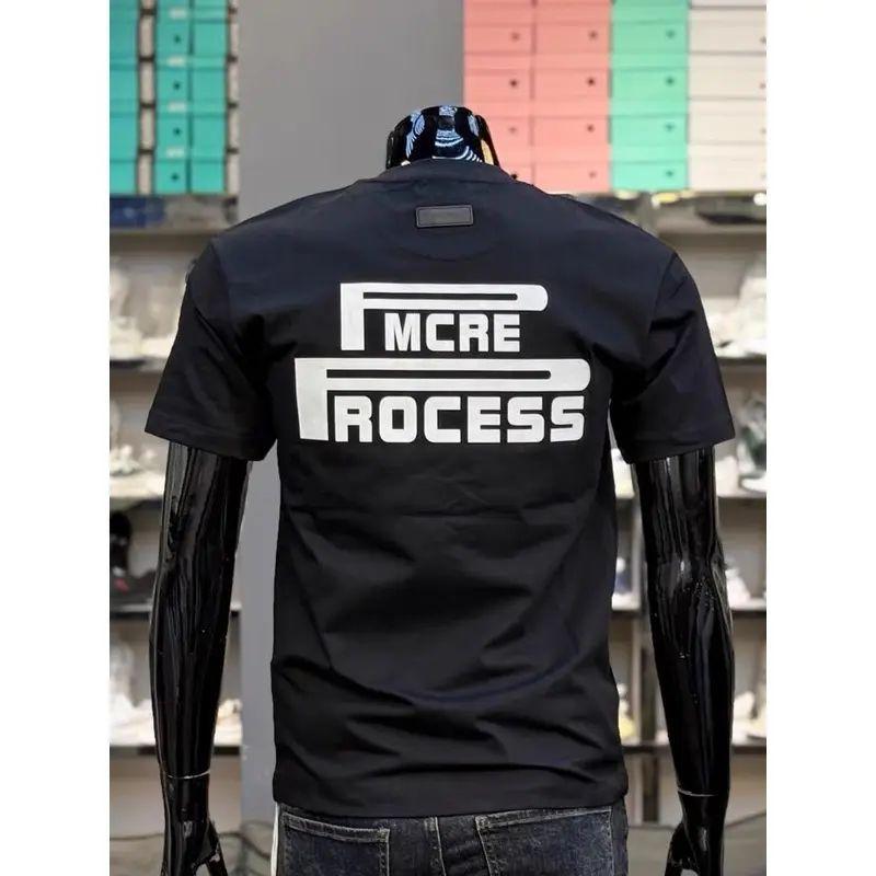 A2483 Áo thun nam tay ngắn mới 2025 làm từ vải lụa sữa cao cấp 100-200 catties in họa tiết cá nhân màu trơn cổ tròn phong cách phổ biến