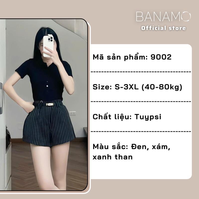 Product Introduction of Quần short nữ BIGSIZE Banamo quần sooc kẻ sọc cạp cao tone dáng phong cách trẻ trung Hàn Quốc 9002 6