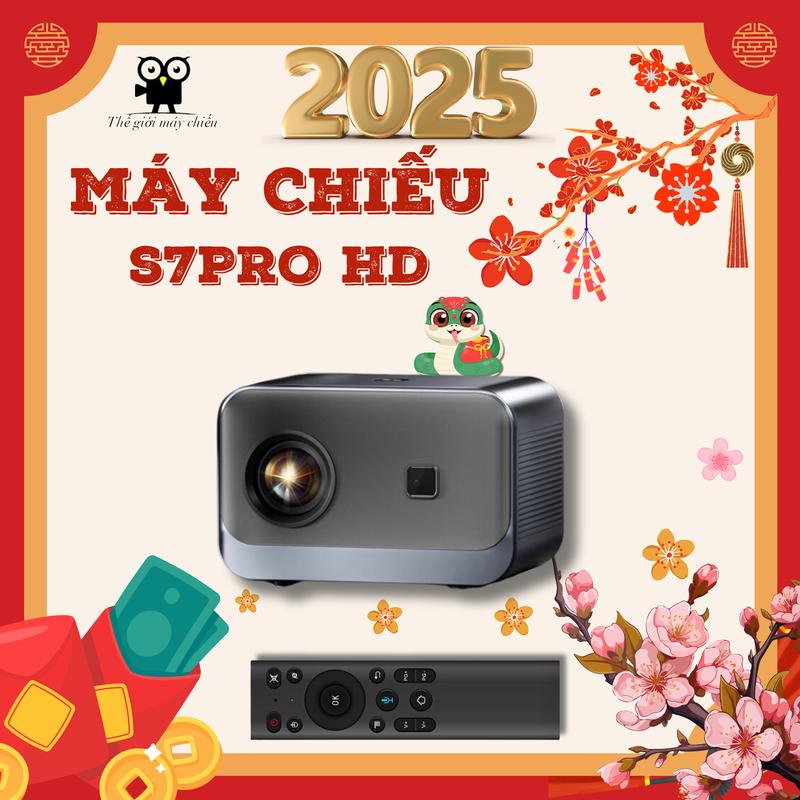   TGMC.1  Máy Chiếu Xem Phim S7 PRO HD 2024 Giọng Nói Chuột Bay - Hệ Điều Hành Android 12 Bluetooth Led Projector maychieu mini 