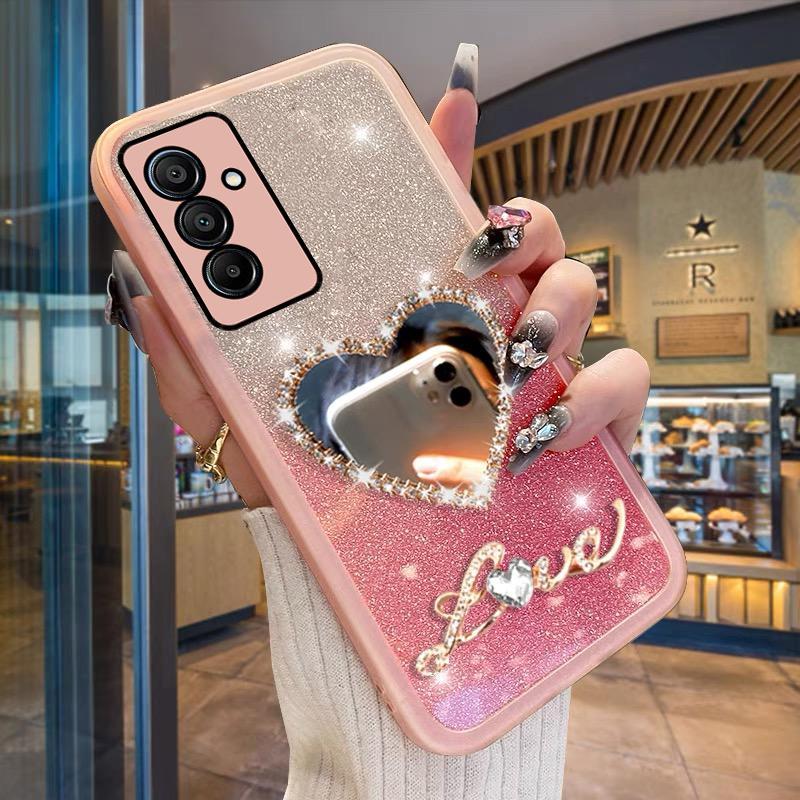 Ốp Trong Suốt, Bán Chạy, Dành Cho Samsung Galaxy M55, M35, M15, M54, M34, M33, M23, M53, M14, Bảo Vệ Ống Kính Ốp Điện Thoại, Ốp Ốp Mềm Tráng Gương Tình Yêu Kim Cương Sáng Bóng GalaxyM54, Dành Cho SAMSUNGM15 5G