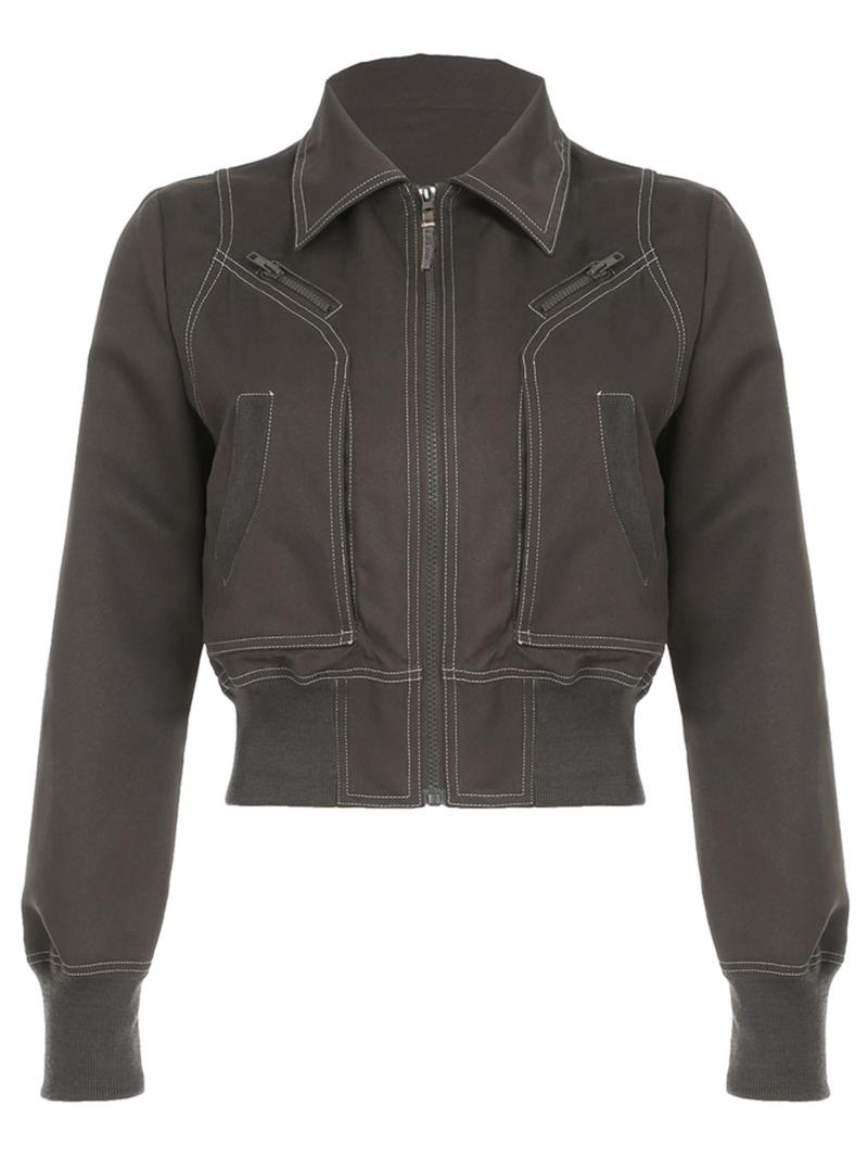 Product Introduction of Women's Solid Top Stitching Pocket Zip Up Jacket, Casual Long Sleeve Collared Outerwear for Fall, Ladies Clothes for Daily Wear 4