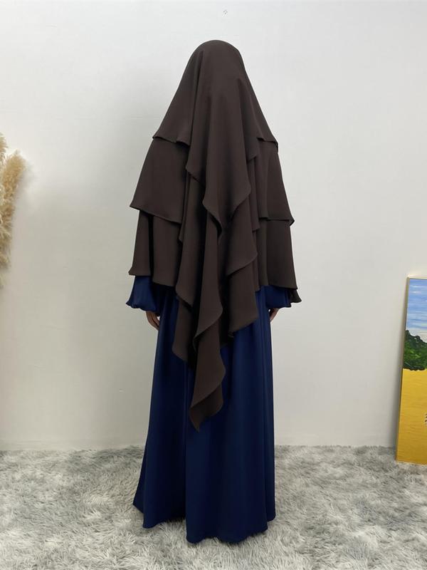 Summer Women's Solid Tiered Layer Khimar, New Fashion Long Khimar for Daily Wear, Casual Trendy Soft Comfortable Khimar Instant Hijabs for Women, Arabic Clothing Instant Hijab Accessories, Modest Muslim Clothing 1