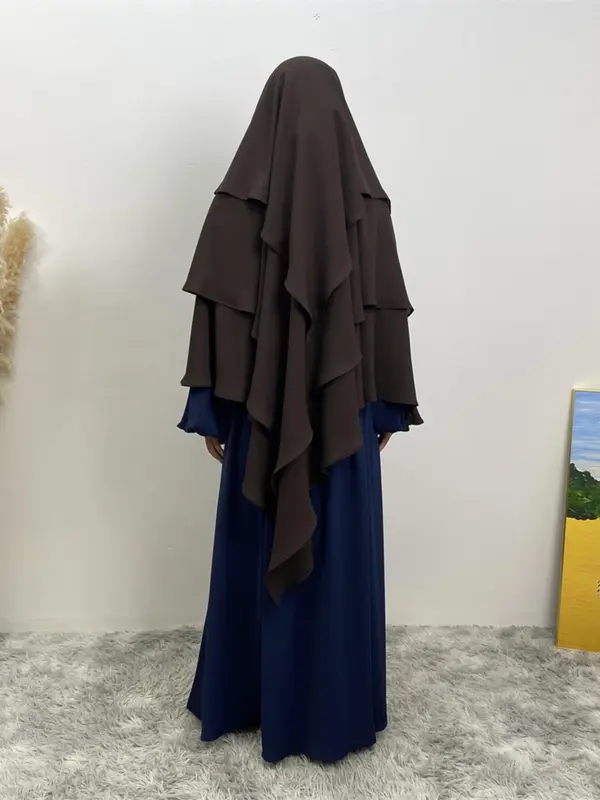 Summer Women's Solid Tiered Layer Khimar, New Fashion Long Khimar for Daily Wear, Casual Trendy Soft Comfortable Khimar Instant Hijabs for Women, Arabic Clothing Instant Hijab Accessories, Modest Muslim Clothing 1