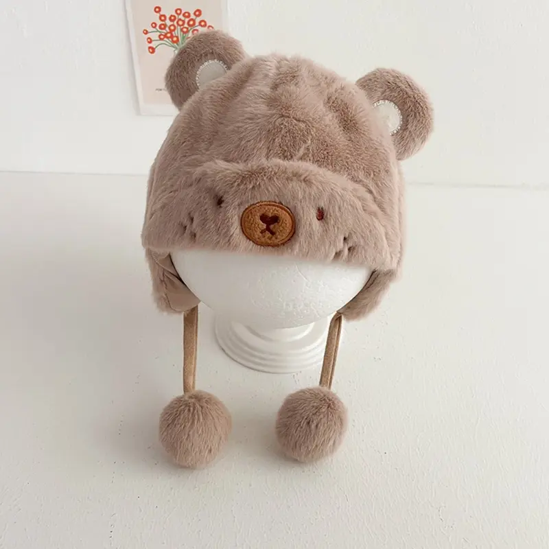 Mũ Nhồi Bông Mềm Mại, Thiết Kế Em Bé Lông Dễ Thương, Chống Gió, Bảo Vệ Lạnh Và Ấm, Mũ Len Làm Ấm Hơn, Mềm Mại Và Thân Thiện Với Da, Thoáng Khí, Thích Hợp Cho Các Hoạt Động Ngoài Trời, Dày Để Bảo Vệ Tai, Chống Gió Và Thoáng Khí, Mềm Mại 5