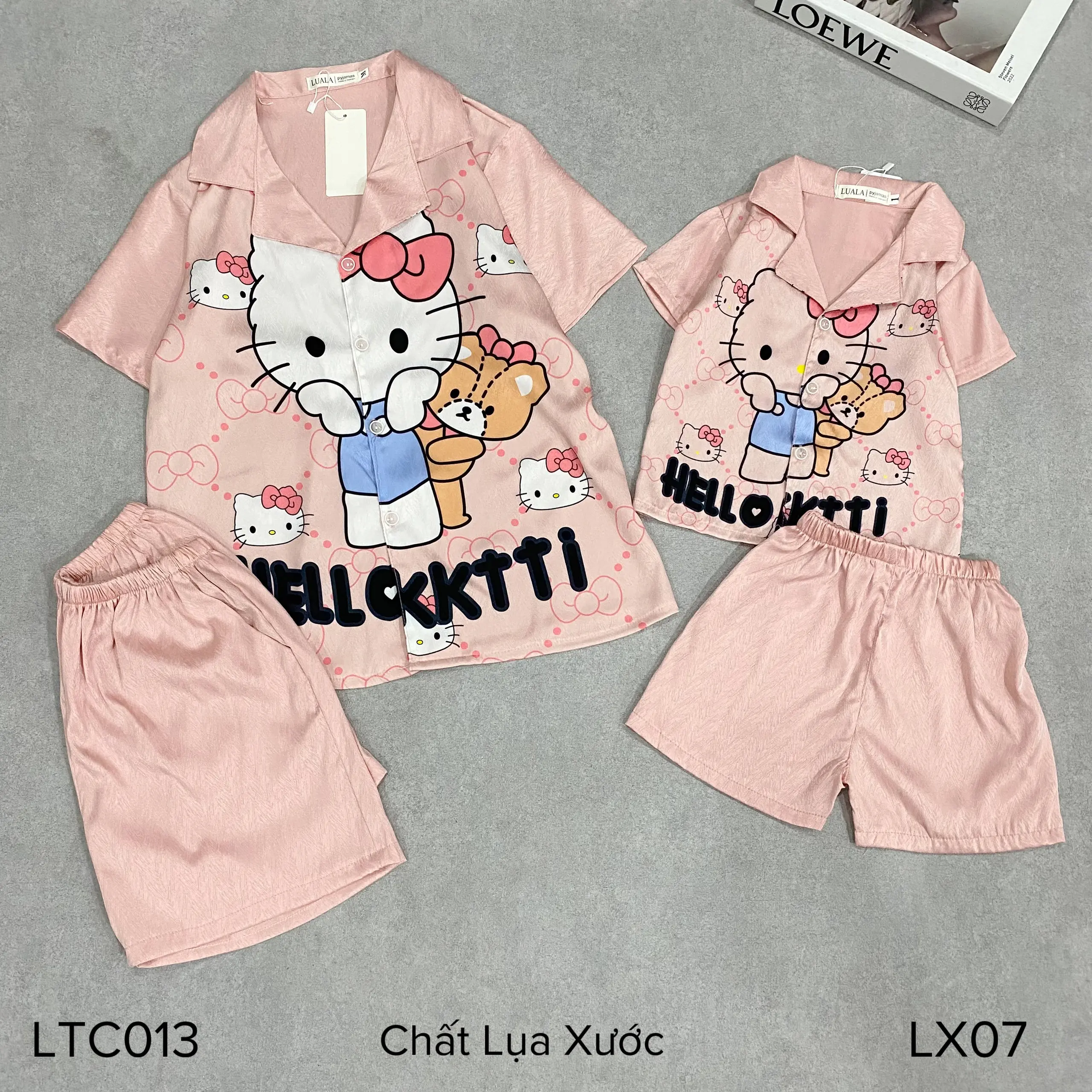 Set bộ pijama có size cho mẹ và bé áo cộc quần đùi vải lụa xước mềm, thoáng mát  Nữ Women Voi