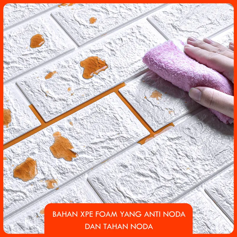 Wallpaper Dinding 3D Foam Motif Batu Bata 70 x 77 cm - Warna Putih 2