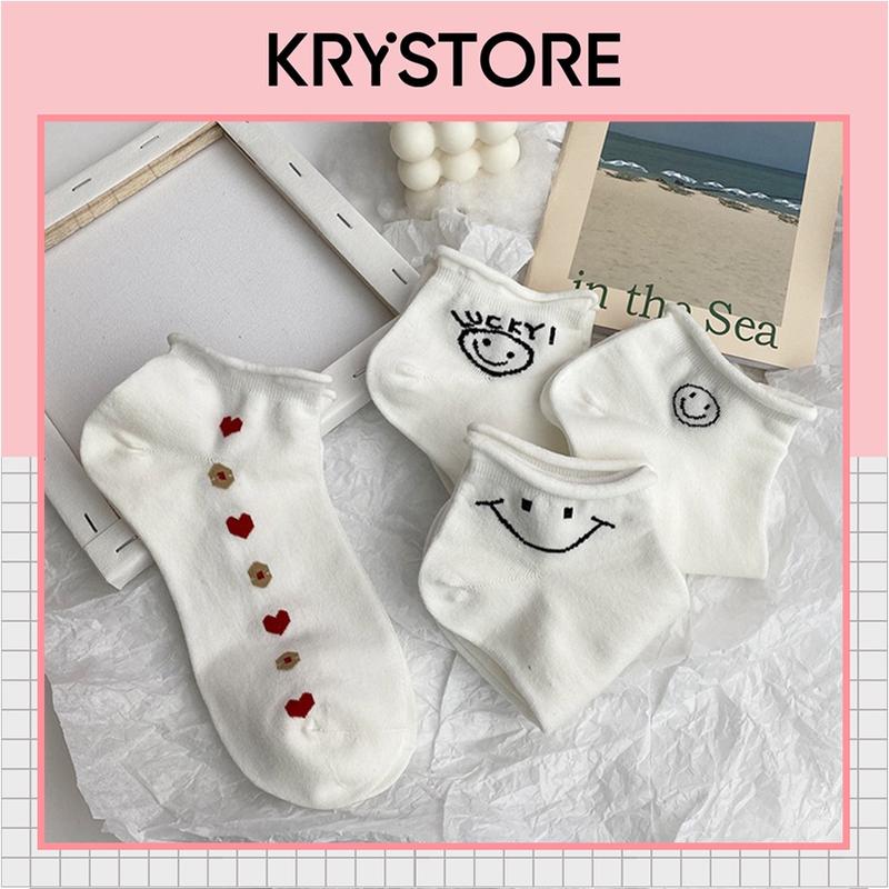 Set 4 đôi tất nhún ngắn cổ trắng phong cách hàn quốc mặt cười TN02
