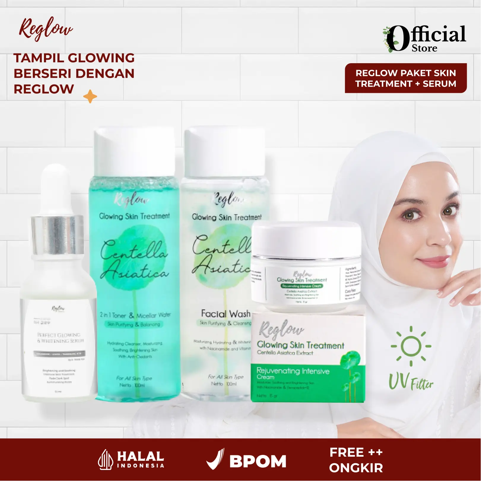 Reglow Skincare 1 Paket Ori Cream Wajah Glowing Serum Muka Glowing Dan Putih Paket Skincare Pengecil Pori Toner Pelembab Kulit Kering Muka Skincare Wajah Putih Bersih Sabun Jerawat Paling Ampuh Bpom
