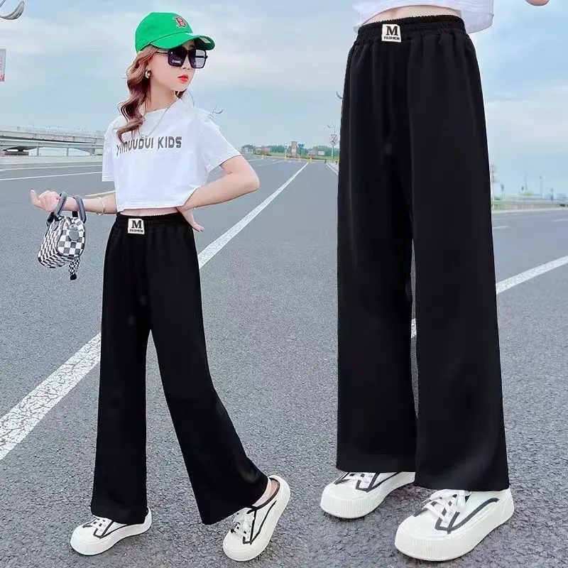 Quần Bé Gái, Mỏng Mùa Hè, Chất Liệu Lụa Lạnh Quần Ống Đứng, Thích Hợp Cho Trẻ Em, Quần Chống Muỗi, Quần Ống Rộng Dáng Rộng Cho Bé Gái 6