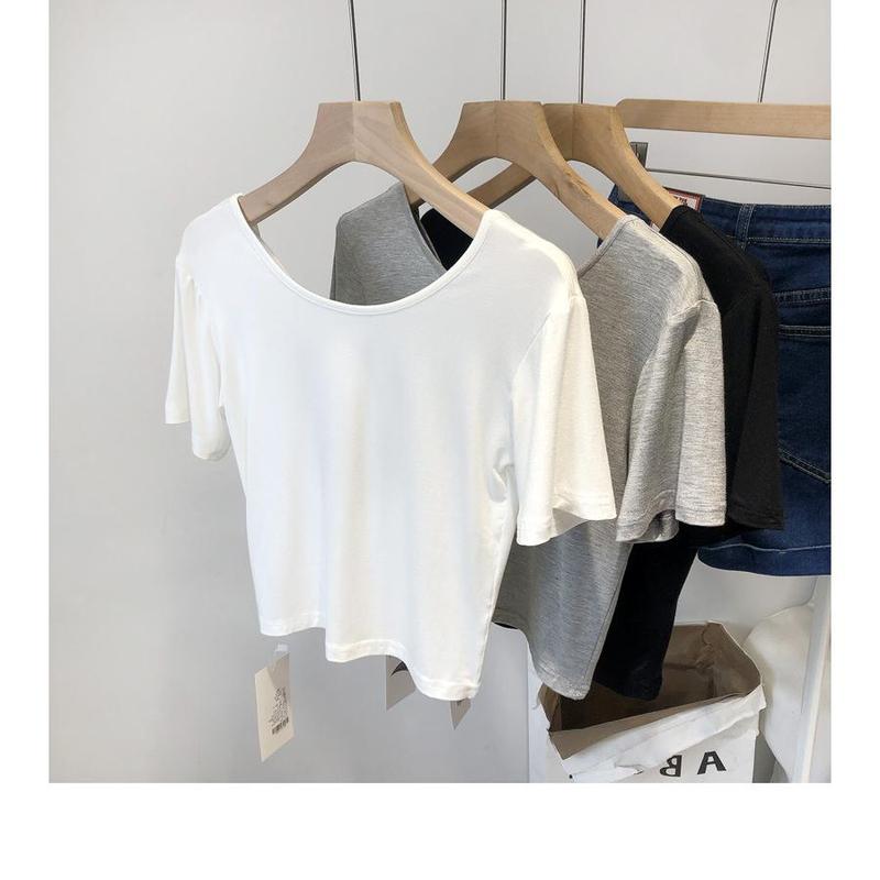 2024 Summer new Korean style slim fit sneaky design cross beauty back short underwear short-sleeved T-shirt top for women 1