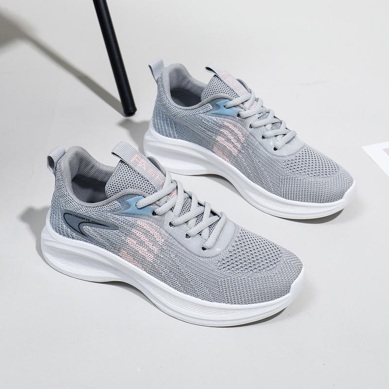 Product Introduction of Women's White Shoes Thick Sole Light Running Shoes Fashionable Stylish Outfit Autumn Breathable Sneaker Flying Woven Korean Style Women's Shoes 4