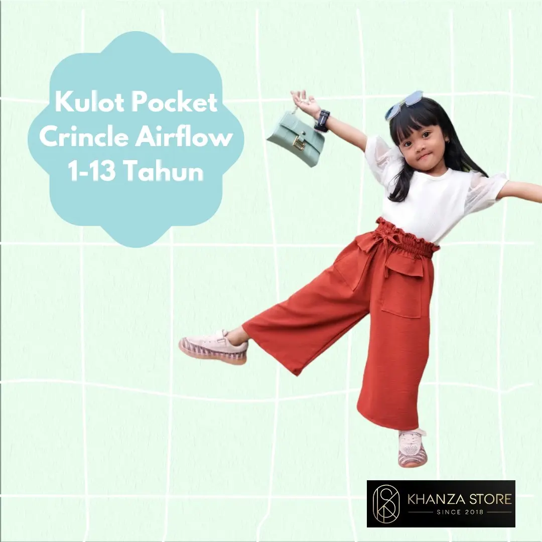 Celana Kulot Pocket Crincle Airflow Import Premium 1-13 Tahun Dan Dewasa