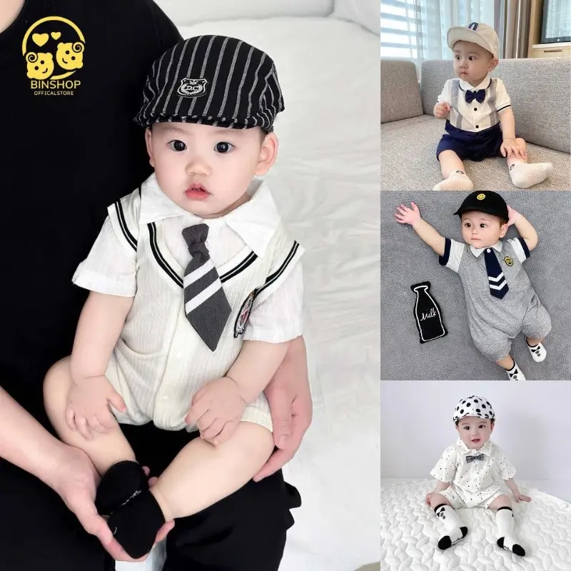 [Thun Lạnh] Body công tử cho bé trai cộc tay  mềm mát bộ body cho bé sơ sinh phong cách đáng yêu bodysuit cho bé 0-12M