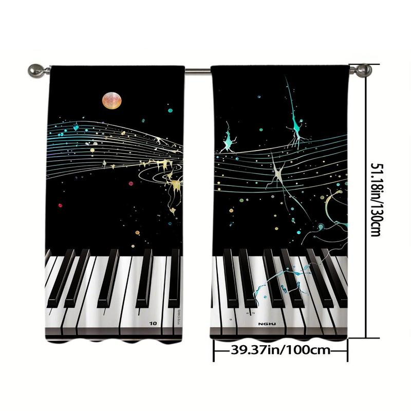 Product Introduction of Piano Key Pattern Curtain, 2 Counts/set Modern Simple Window Curtain, Window Drapes for Home Living Room Bedroom Office Coffee Shop 3