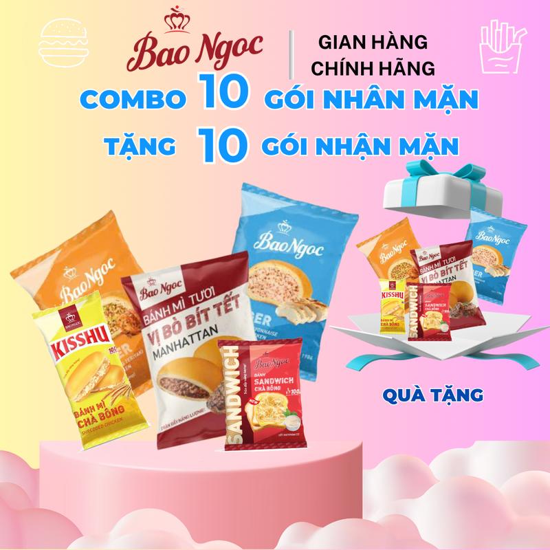 [Mua 10 Bánh Nhân mặn Tặng 10 Bánh] Bánh Mì Tươi Nhân Chà Bông, Nhân Gà, Nhân Bò, Bánh Mì Tươi Bảo Ngọc Food Phô Mai banh  keo bánh sữa