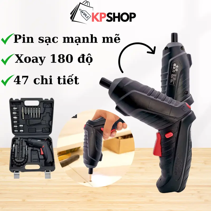 Bộ Khoan Vít Điện Cầm Tay 47 Chi Tiết Gập xoay 180 độ linh hoạt Pin tích điện mạnh mẽ - Đa Năng, Hỗ Trợ Tối Ưu Mọi Công Việc 0