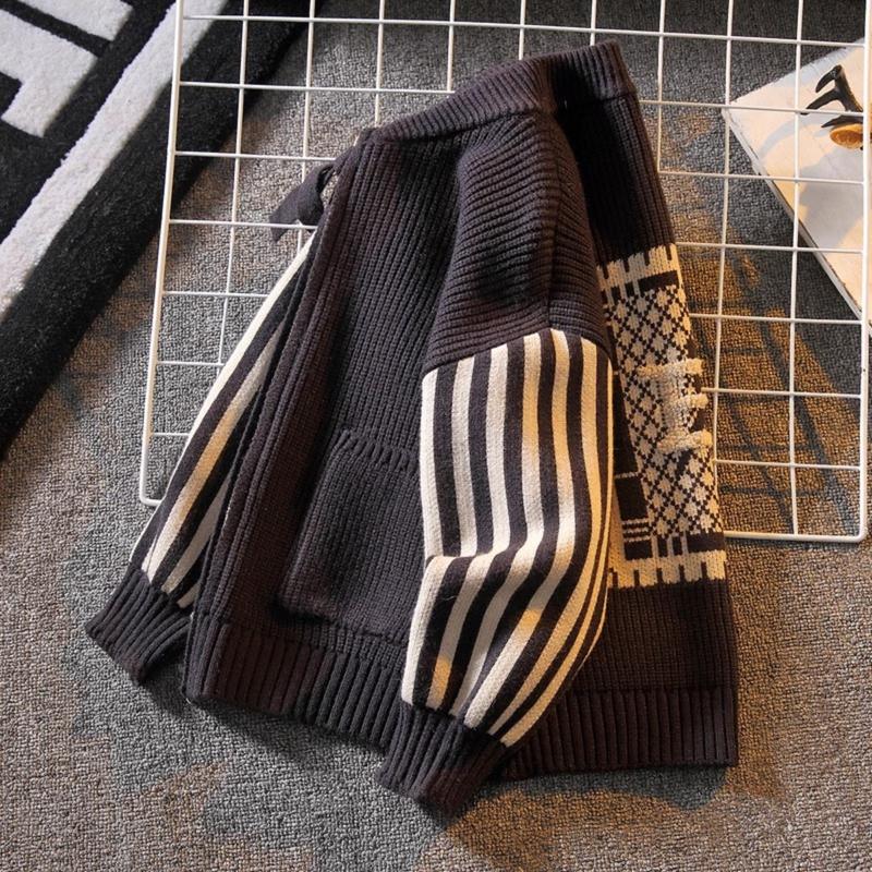  18-60kg Áo khoác len họa tiết kẻ sọc tay áo thời trang dành cho bé trai phong cách Hàn Quốc 