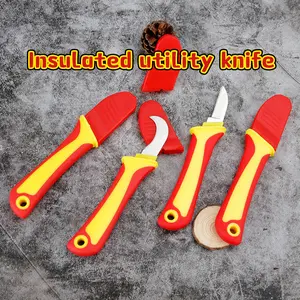 [1PC] Alat pengupas kawat Dilengkapi lubang gantung untuk tali pengikat Pisau Tukang Listrik Gagang Karet