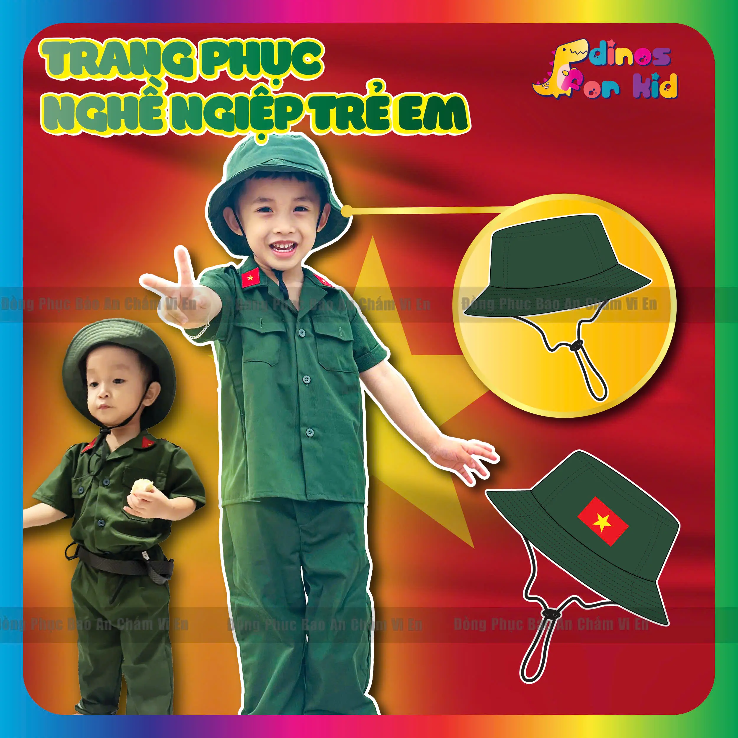Bộ Quần Áo Hóa Trang Trẻ Em-Đồ Bo Doi Màu Xanh Cho Bé Trai Bé Gái KÈM NÓN Mặc Đi Diễn Đủ Size-DINOS KID