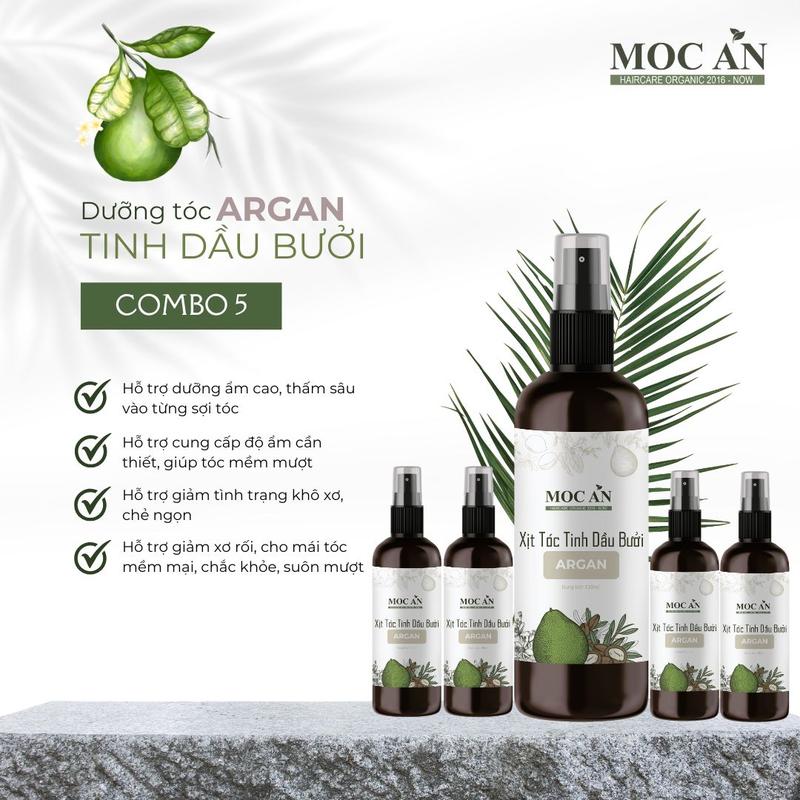 X5BAR120 - Combo 5 Chai Xịt Tinh Dầu Vỏ Bưởi Da Xanh & Tinh Dầu Argan Mộc Ân Haircare 120ml Hỗ Trợ Giảm Rụng, Mọc Tóc Chăm Sóc Tóc