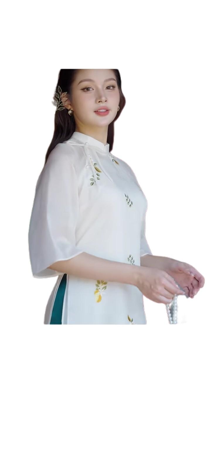 Product Introduction of Áo dài trắng 4tà thêu tay (đồng phục) 2