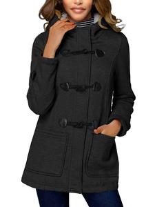 Women's Plain Button Front Pocket Hooded Overcoat, Casual Long Sleeve Outerwear for Fall & Winter, Women's Clothing for Daily Wear
