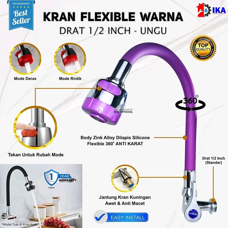 Kran Angsa Dapur Fleksibel / Flexible - 1/2 Inch - High Quality Keran Air Angsa Fleksibel 2 Mode - Keran Cuci Piring Keran Air Angsa  Fleksibel 2 Mode - Keran Cuci Piring Angsa - Kran Sink Dapur Drat 1/2 Inc Angsa - Kran Sink Dapur Drat 1/2 Inc 5