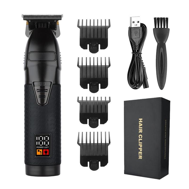 Professional Cordless USB Charging LED Display Men Hair Trimmer Kit, 1 Electric Hair Clipper & 4 Limited Comb & 1 Charging Cable & 1 Cleaning Brush 0