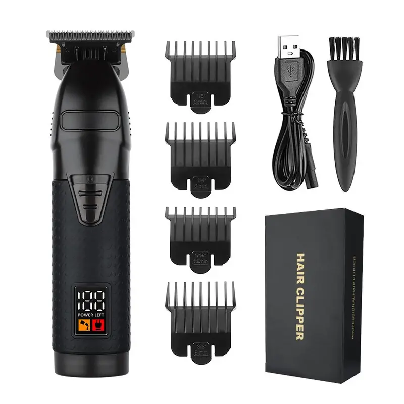 Professional Cordless USB Charging LED Display Men Hair Trimmer Kit, 1 Electric Hair Clipper & 4 Limited Comb & 1 Charging Cable & 1 Cleaning Brush 0