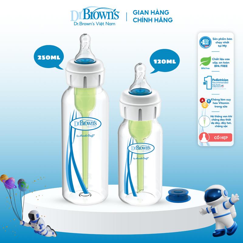  Bình sữa Dr Brown's 120ml và 250ml dành cho bé bú yếu hở hàm ếch 