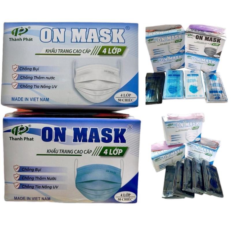 Khẩu trang y tế On mask hộp 50 chiếc kháng khuẩn bốn lớp dày và mịn Dùng một lần Y khoa Vòng tai khautrang phamthoai vuông