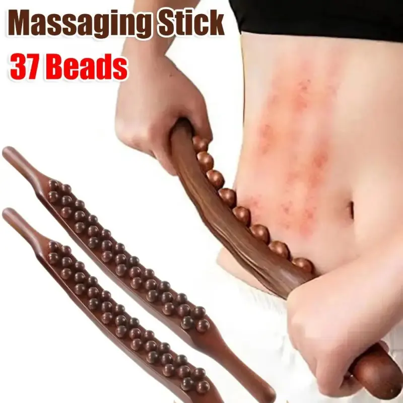 1/2 Buah 37 Manik-Manik Tongkat Pijat Tubuh Pijat Punggung Tongkat Pengikis Tendon Alat Pijat Titik Akupuntur Genggam Alat Terapi Pijat Portabel