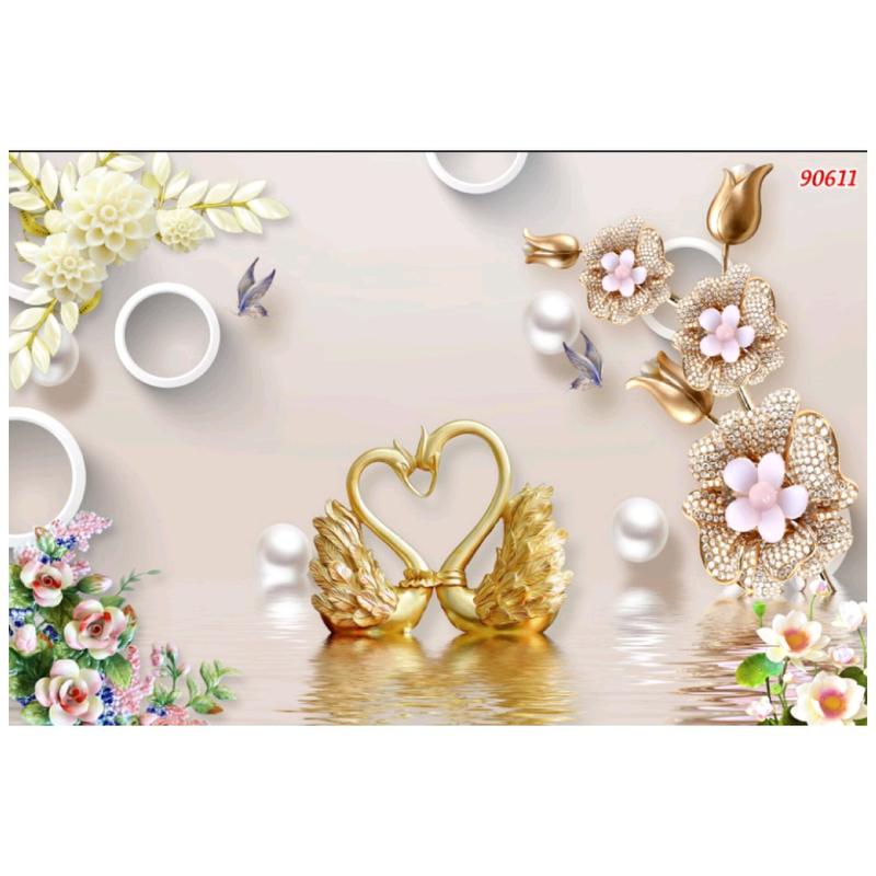 Tranh 3d dán tường tranh hoa 3d chim thiên nga Chống nước Đồ trang trí Decor Phòng Khách