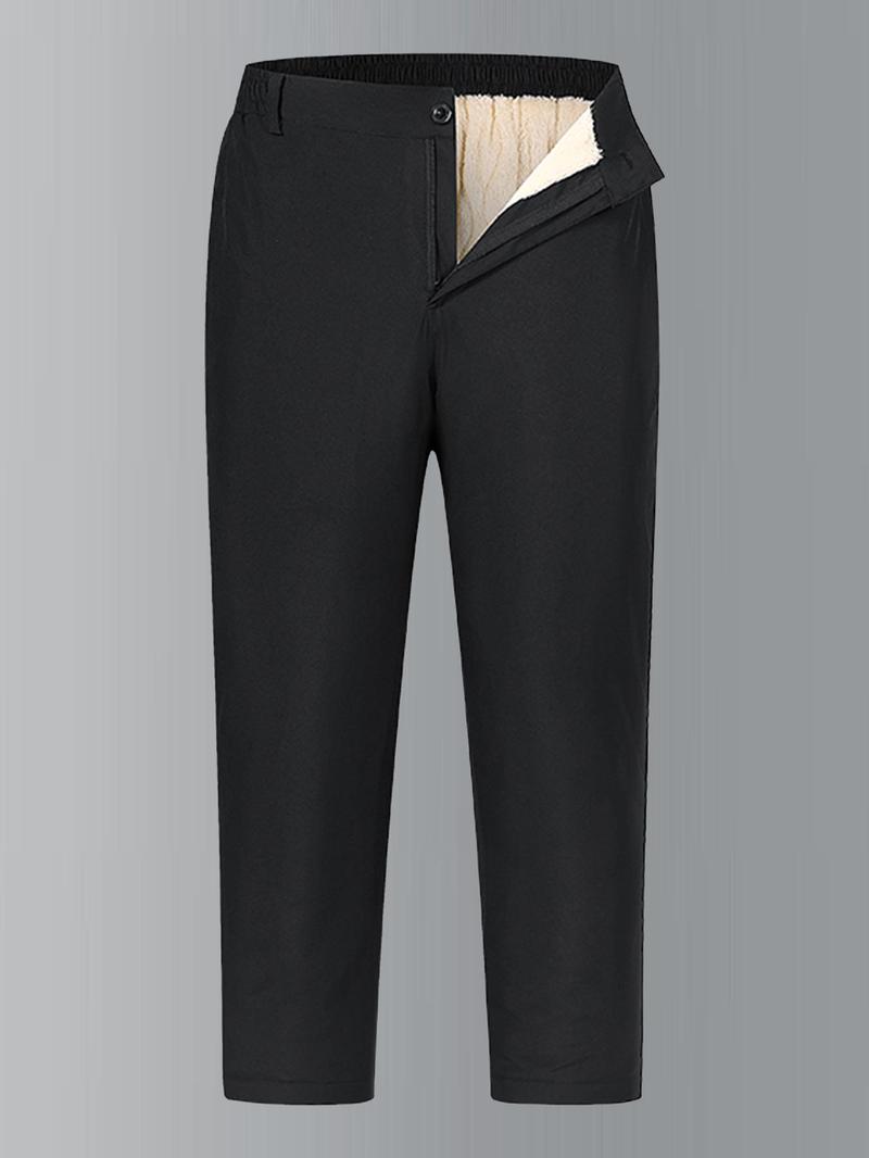 Product Introduction of Men's Solid Zipper Pocket Thermal Lined Pants, Regular Fit Casual Comfy Warm Trousers for Fall & Winter, Men's Bottoms for Daily Wear 1
