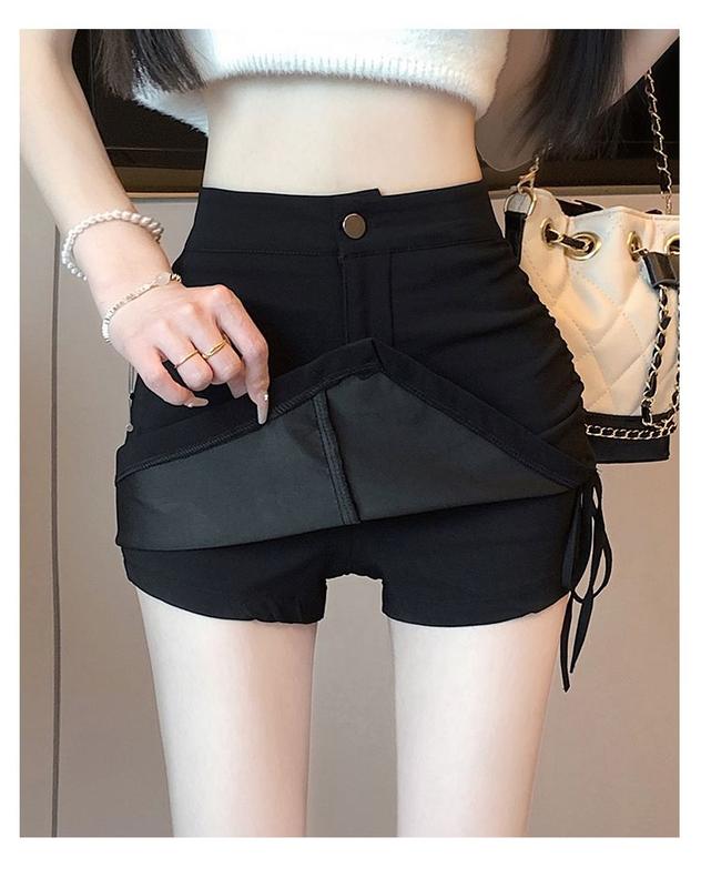 Product Introduction of Summer Large Size Irregular Skirt High Waist Lace-up Black Women's Skirt A- line Hip Slimming Pantskirt Womenswear Bottom Lingerie Comfort 17