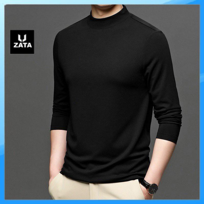 Áo giữ nhiệt LÓT NỈ cổ cao Zata áo thun nam dài tay giữ nhiệt cổ cao - AGNLN Menswear Đen Nhung