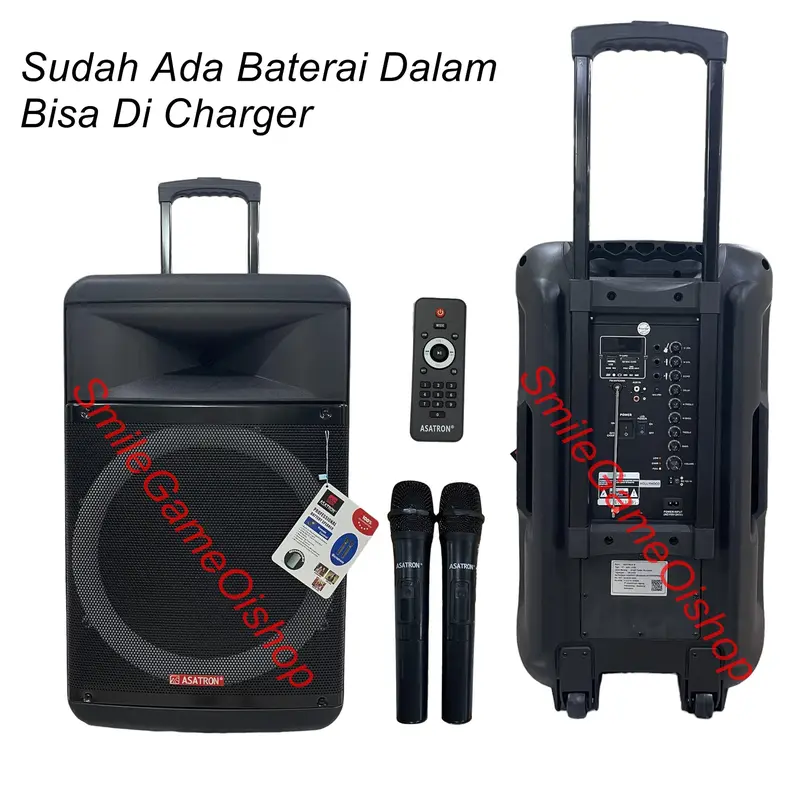 Speaker Asatron Hollywood 15 Inch Bisa Di Charger Bonus 2 Mic Wireless Free 1 Stand New Bluetooth Led 4