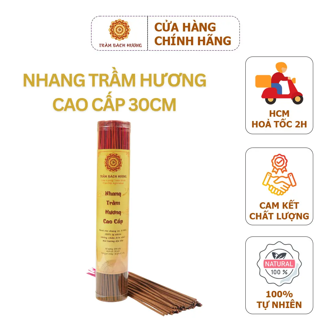 Nhang Trầm Bách Hương - Hộp 200 cây - 30 cm - Loại cao cấp Dầu thơm phòng cho chung cư