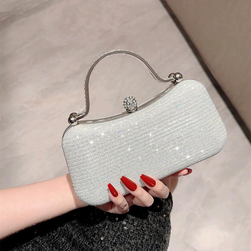 Túi Xách Nữ Đeo Chéo Clutch Đi Tiệc Cầm Tay Quai Kiềng Đôi Màu Đen Màu Bạc Màu Vàng Chất Vải Kim Tuyến Kèm Dây Xích Size 20 HÀNG CHUẨN QC Bag Nhung Kem Da