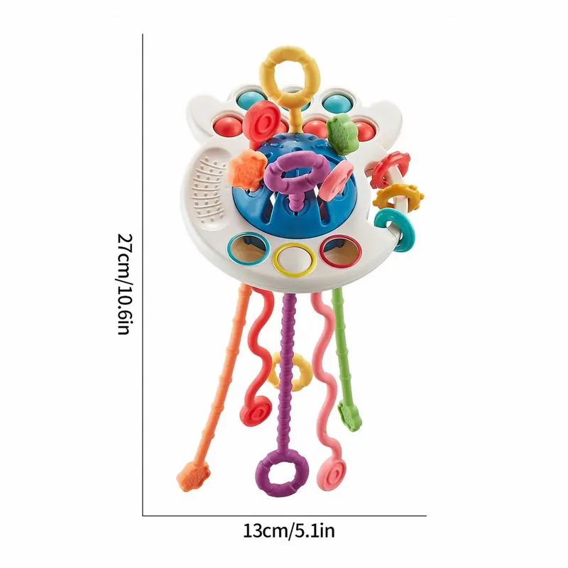 【Duffy toys】Mainan Teether Gigitan Bayi Bpa Free / Mainan Edukasi  4 In 1 Bahan Silikon Untuk Bayi / Teka-teki Mainan Teether Jari / Baby Multifungsi Pull Gigitan Toys / Tether Bayi Gigitan Bayi Bpa Free Mainan Edukasi Montessori Tarikan Sensorik Silikon 6