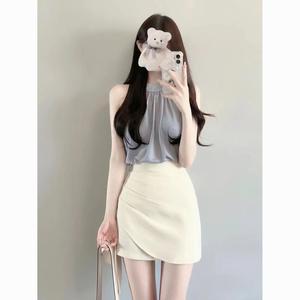 ชุดทูพีซ เสื้อกล้าม คอเชือกแขวนคอ เอวสูง กระโปรงทรงสลิม สำหรับผู้หญิง มาใหม่