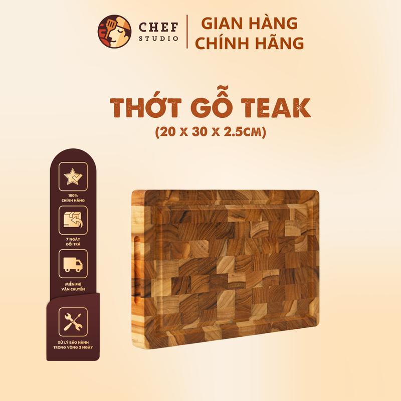  Chef Studio - Thớt gỗ Teak thái Chef Studio cao cấp hình chữ nhật 20x30x2,5 cm dùng cắt thái và bày trí thớt  gỗ 