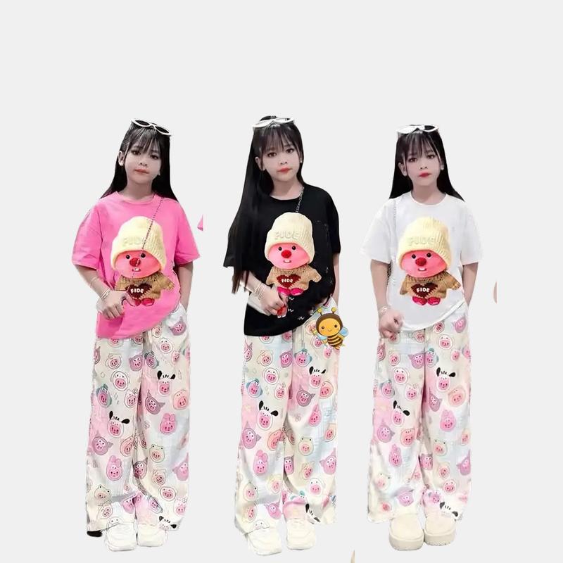 Product Introduction of (Tặng mặt gấu bông) Set đồ bé gái và mẹ quần dài áo thun (HOẠ TIẾT HEO FIDE 3 MÀU) chất liệu cotton su thấm hút mồ hôi tốt 7