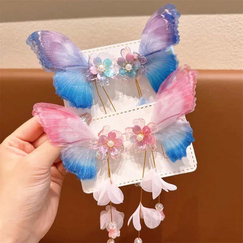 Kẹp Tóc Phong Cách Cổ Trang Cho Bé Gái, Thiết Kế Siêu Thanh Lịch, Phụ Kiện Tóc Bướm Công Chúa Nhỏ Thích Hợp Cho Trang Phục Hán Phục Trung Quốc Cho Trẻ Em, cài tóc, Kẹp Tóc Tua Rua Cổ Tích Phong Cách Trung Quốc