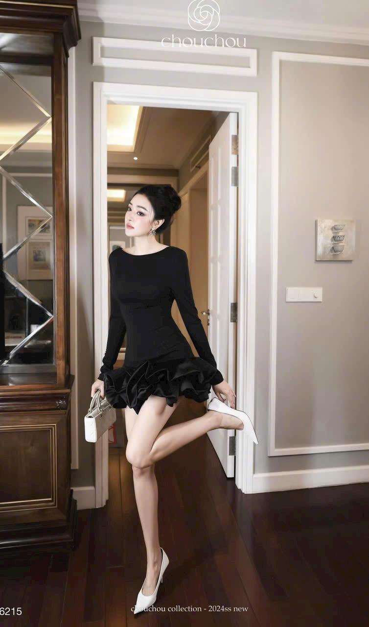 Product Introduction of [có mút cho v1] Váy nữ thiết kế hở lưng bèo tầng tôn dáng chất umi phối bèo phi , váy dự tiệc sang trọng xinh xắn 8