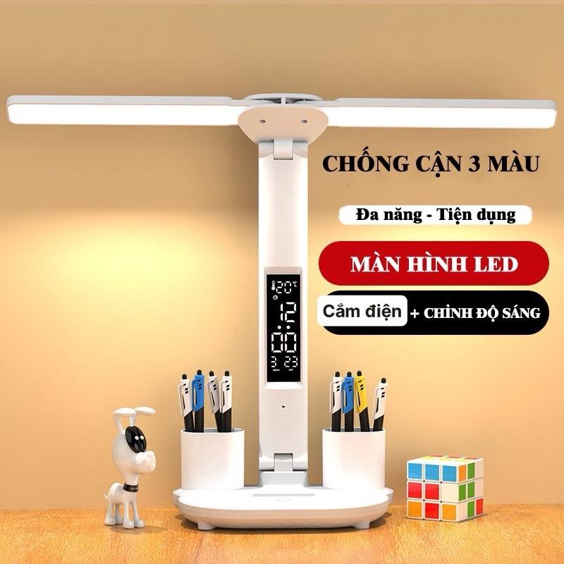 Đèn Học Led Cảm Ứng 2 Bóng 3 Chế Độ Sáng, Hiển Thị Nhiệt Độ, Time Cắm Điện USB